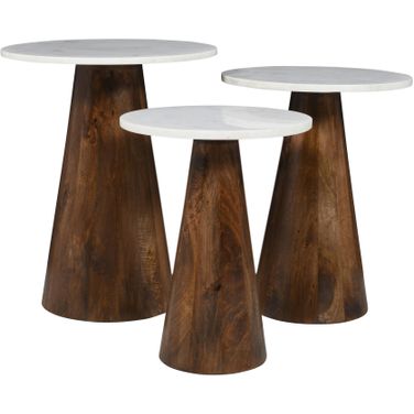 Nolan Marble Top 3 Pack Solid Wood Accent Table Set In Chestnut