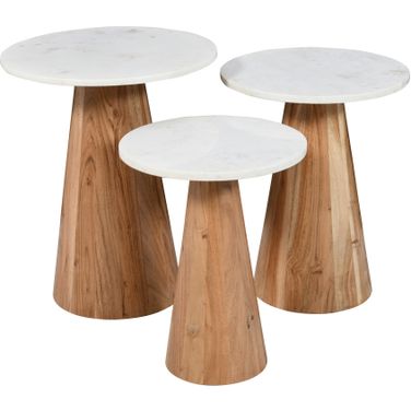 Nolan Marble Top 3 Pack Solid Wood Accent Table Set In Natural