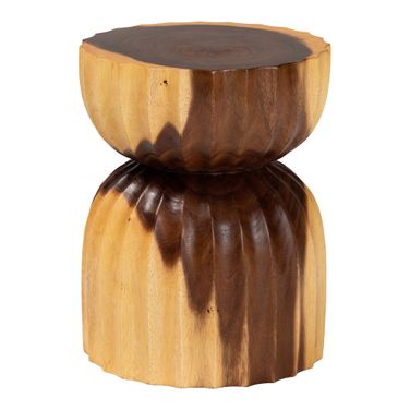 Noleta Hand-Carved Suar Wood Side Table In Natural Brown