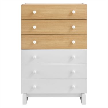Nolia 6-Drawer Color Block Dresser Chest In Oak White