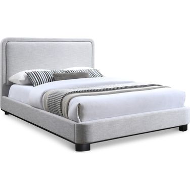 Nolita Textured Fabric King Bed In Grey Linen/Black
