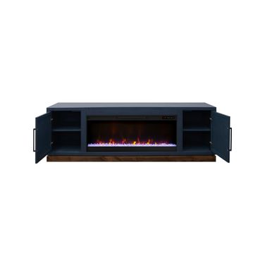 Nora 81 Inch Fireplace TV Stand with 42 Inch Electric Fireplace and Remote Control In Blue and Whiskey