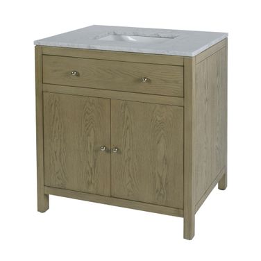 Nora Rectangular Wood & Marble Bathroom Vanity In Brown
