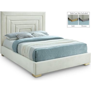 Nora Velvet Queen Bed In Cream
