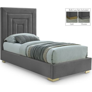 Nora Velvet Twin Bed In Grey