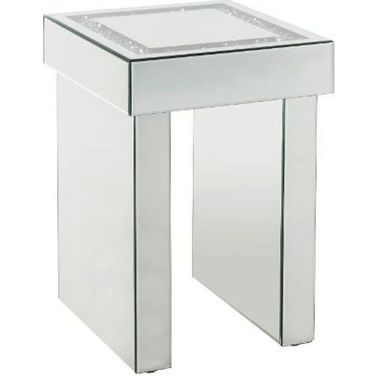Noralie End Table with Sled Base In Mirrored And Faux Diamonds