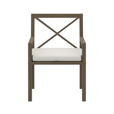 Northlake Outdoor Patio Teak Dining Armchair In White and Weathered Gray