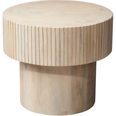 Notch Mango Wood Round Side Table In White Bleach