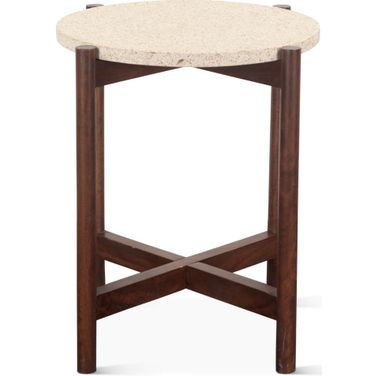 Notion Side Table with Beige Sandstone In Walnut