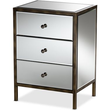 Nouria Mirrored 3 Drawer End Table In Silver