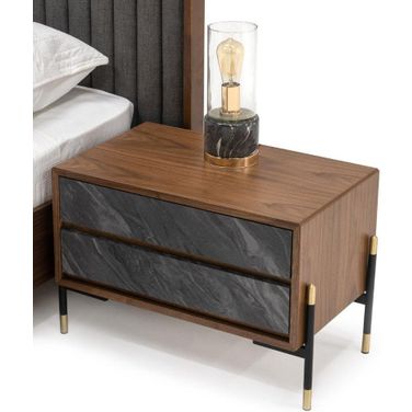 Nova Domus Metcalf Mid-Century Walnut And Grey Nightstand