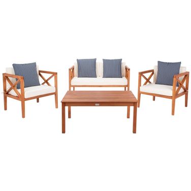 Nunzio 4 Piece Outdoor Set With Accent Pillows In Maple