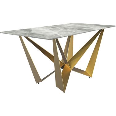 Nuvor 55 Inch Dining Table In Light Grey and Gold