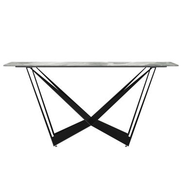 Nuvor 55 Inch Dining Table with Sintered Stone Top In Light Grey and Black