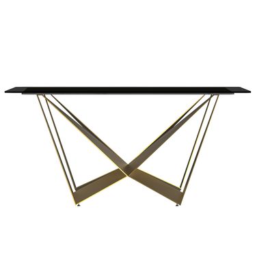 Nuvor 62 Inch Dining Table with Glass Top In Gold and Black