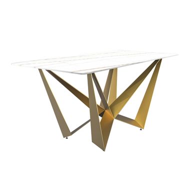 Nuvor 71 Inch Dining Table with Sintered Stone Top In Gold and White