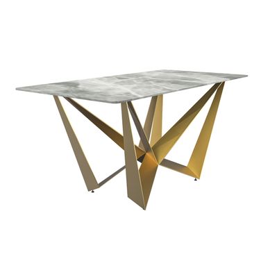 Nuvor 71 Inch Dining Table with Sintered Stone Top In Light Grey and Gold