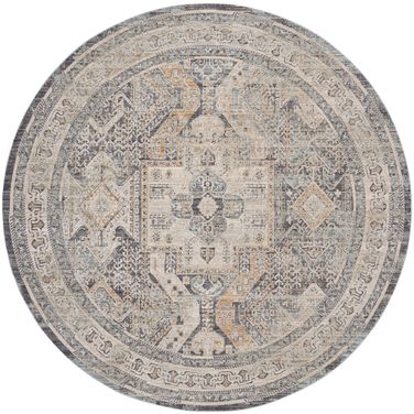 Nyle 7'10" x 7'10" Round Indoor Rug In Ivory and Charcoal