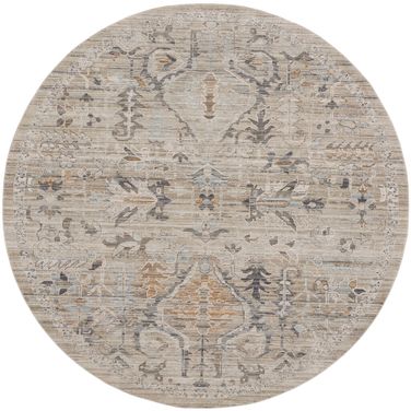 Nyle 7'10" x 7'10" Round Vintage Indoor Rug In Ivory and Taupe
