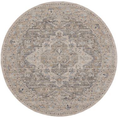 Nyle 7'10" x 7'10" Round Vintage Indoor Rug In Ivory and Taupe