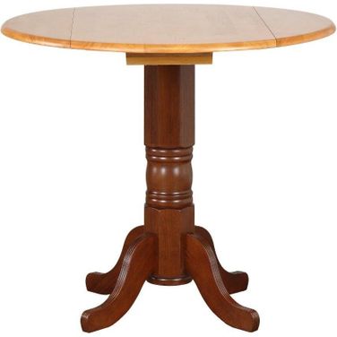 Oak Selections Four Size Round Drop Leaf Pub Table In Medium Walnut Brown with Light Oak