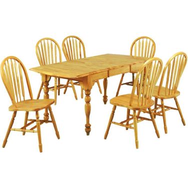 Oak Selections Light Oak 7 Piece Drop Leaf Extendable Dining Set