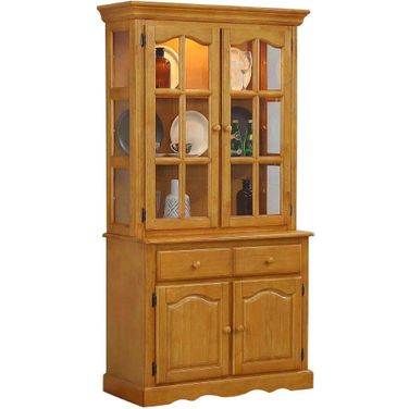 Oak Selections Light Oak Keepsake Buffet and Lighted Hutch