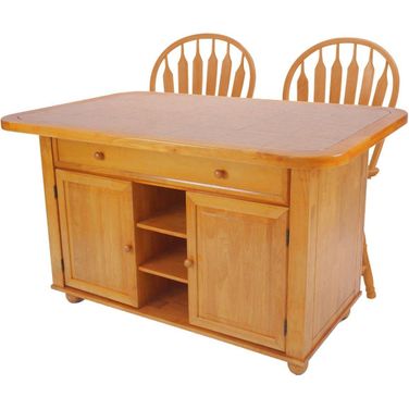 Oak Selections Terracotta Rose Tile Top 3 Piece Light Oak Kitchen Island Set