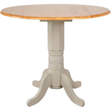 Oakley Selections 42 Inch Round Extendable Drop Leaf Counter Height Pub Table In Antique White And Light Oak