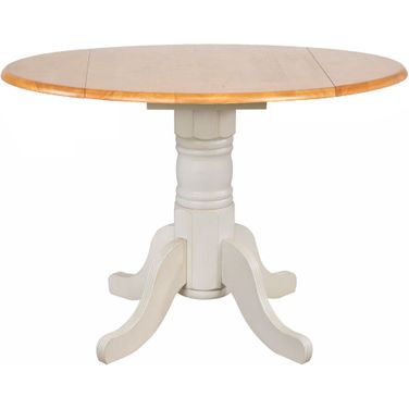 Oakley Selections 42 Inch Round Extendable Drop Leaf Table In Antique White And Light Oak
