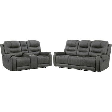 Oberon Double Reclining Living Room Set In Gray