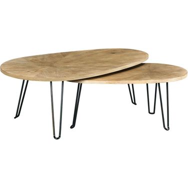 Oblique Wirebrushed Natural Cerused Elm Bunching Cocktail Table