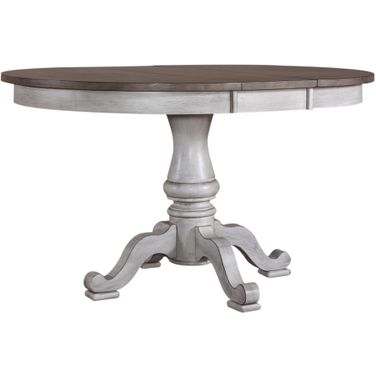 Ocean Isle Pedestal Table Set In Antique White With Weathered Pine