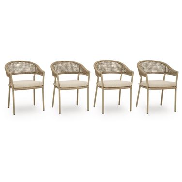 Ocean Park Outdoor Arm Chair with Cushion Set of 4 In Beige