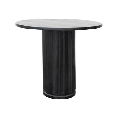 Octavia Fluted Mango Wood Round Pedestal Dining Table In Black