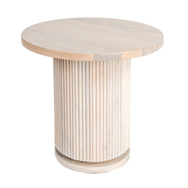 Octavia Fluted Mango Wood Round Pedestal End Table In Natural