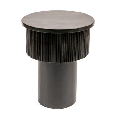 Octavia Round Fluted Tiered Mango Wood End Table In Black