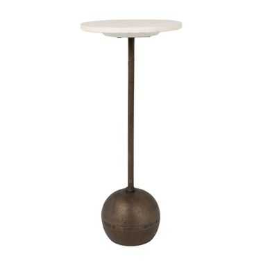 Octavia Round Marble Top Accent Table with Sculptural Ball Base In Bronze