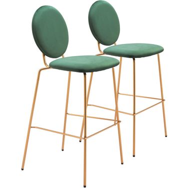 Odessa Barstool Set of 2 In Green and Gold
