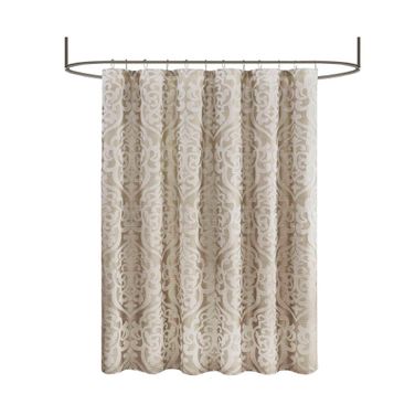 Odette Jacquard Shower Curtain In Ivory and Tan