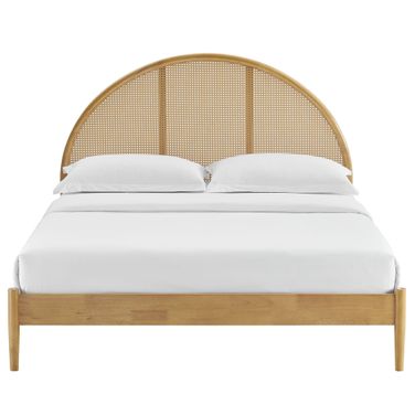 Odette Queen Arched Rattan Cane Platform Bed In Oak