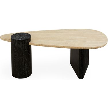Oeuf Travertine Cocktail Table In Natural Travertine and Ebonized Oak