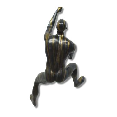 Off the Wall Dramatic Climbing Figure Wall Sculpture In Black and Gold