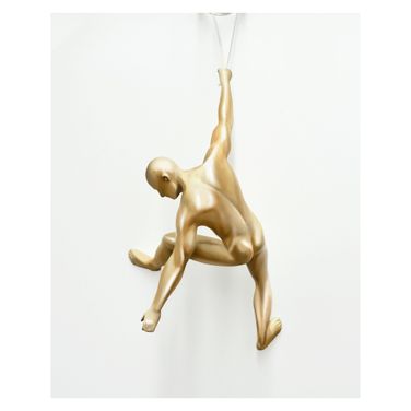 Off the Wall Dynamic Climbing Figure Wall Sculpture In Gold