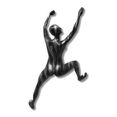 Off the Wall Elegant Wall Climbing Woman Wall Sculpture In Black and Silver