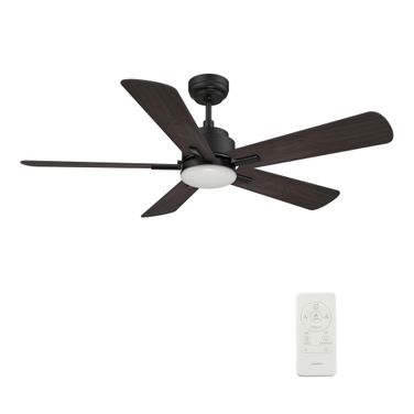Olinda 52 Inch 5-Blade Flush Mount Smart Ceiling Fan with LED Light and Remote In Walnut and Black