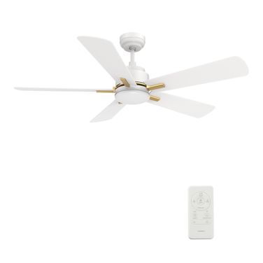 Olinda 52 Inch 5-Blade Flush Mount Smart Ceiling Fan with LED Light and Remote In White and Gold