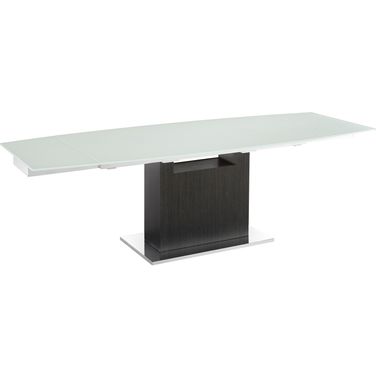 Olivia Dining Table In White Glass With Dark Gray Oak Base