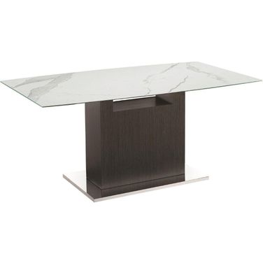 Olivia Dining Table With Gray Oak Base and White Marbled Top