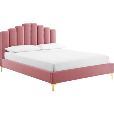 Olivia Queen Performance Velvet Platform Bed In Dusty Rose